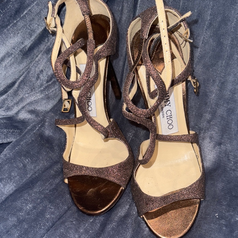 Jimmy Choo Glittery Brown Strappy Heels